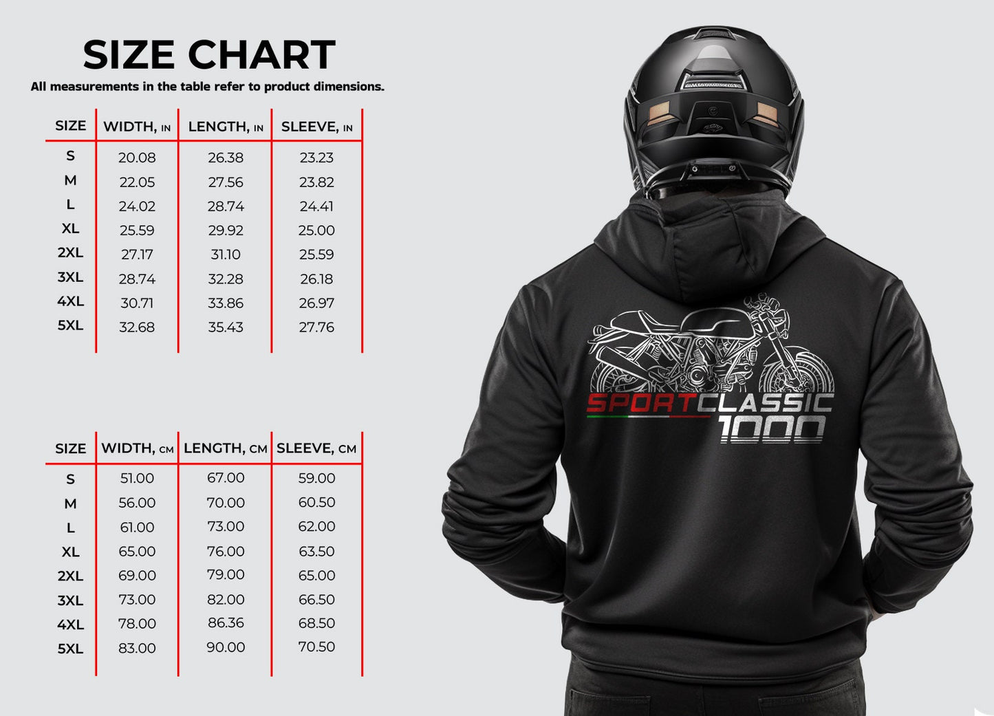 Ducati Sport Classic 1000 & 1000S Inspired Hoodie - Motorcycle Sweatshirt for Riders