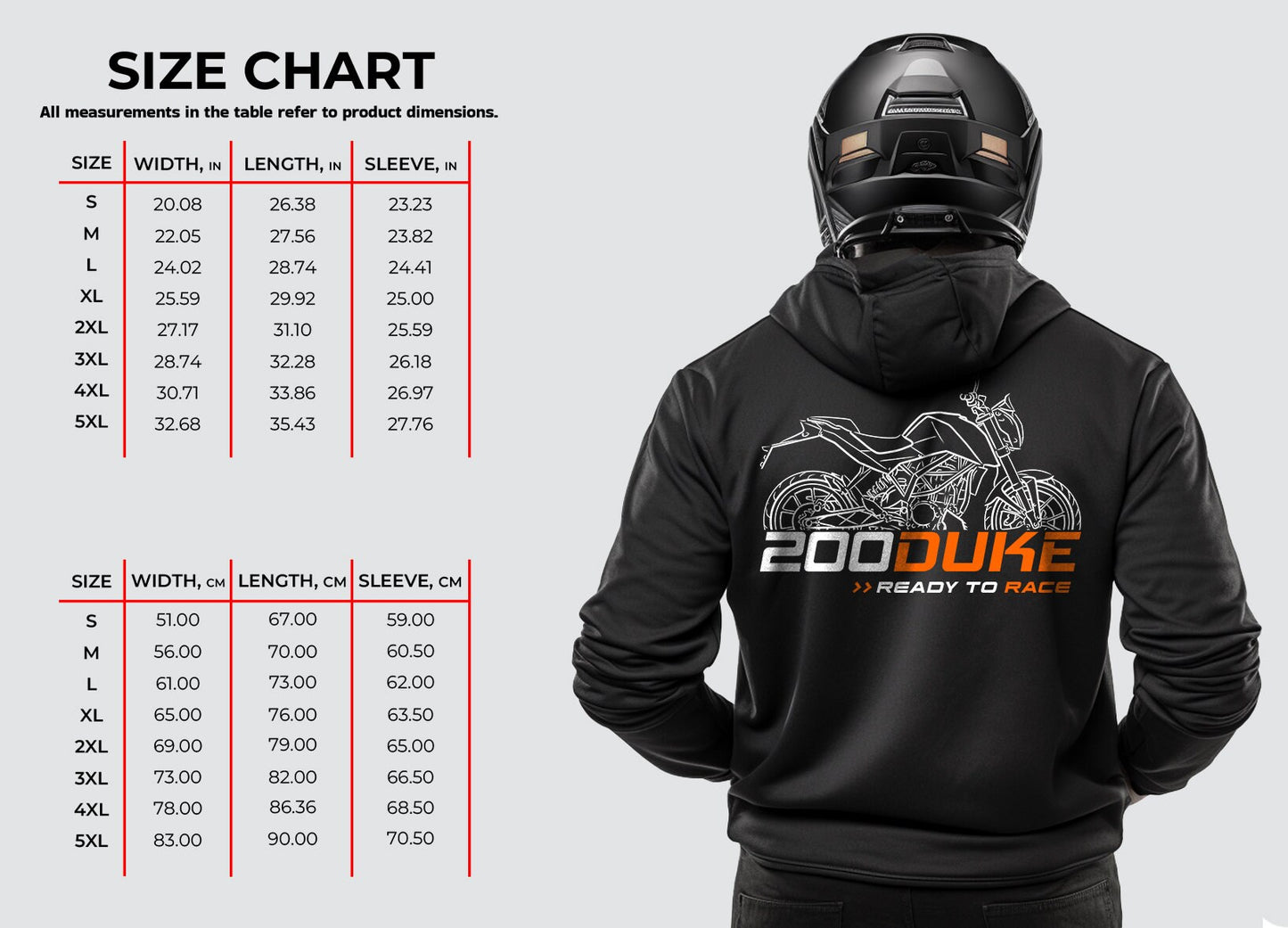 KTM 200 Duke Hoodie - Motorcycle Sweatshirt for Riders