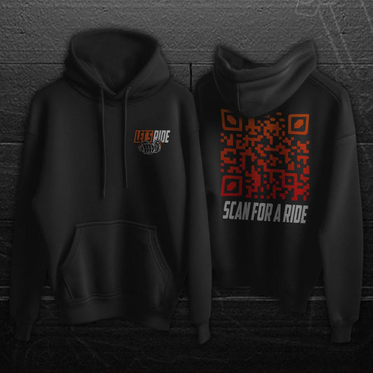 Scan for a Ride Motorcycle Hoodie with Scannable QR Code - Motorcycle Sweatshirt for Riders