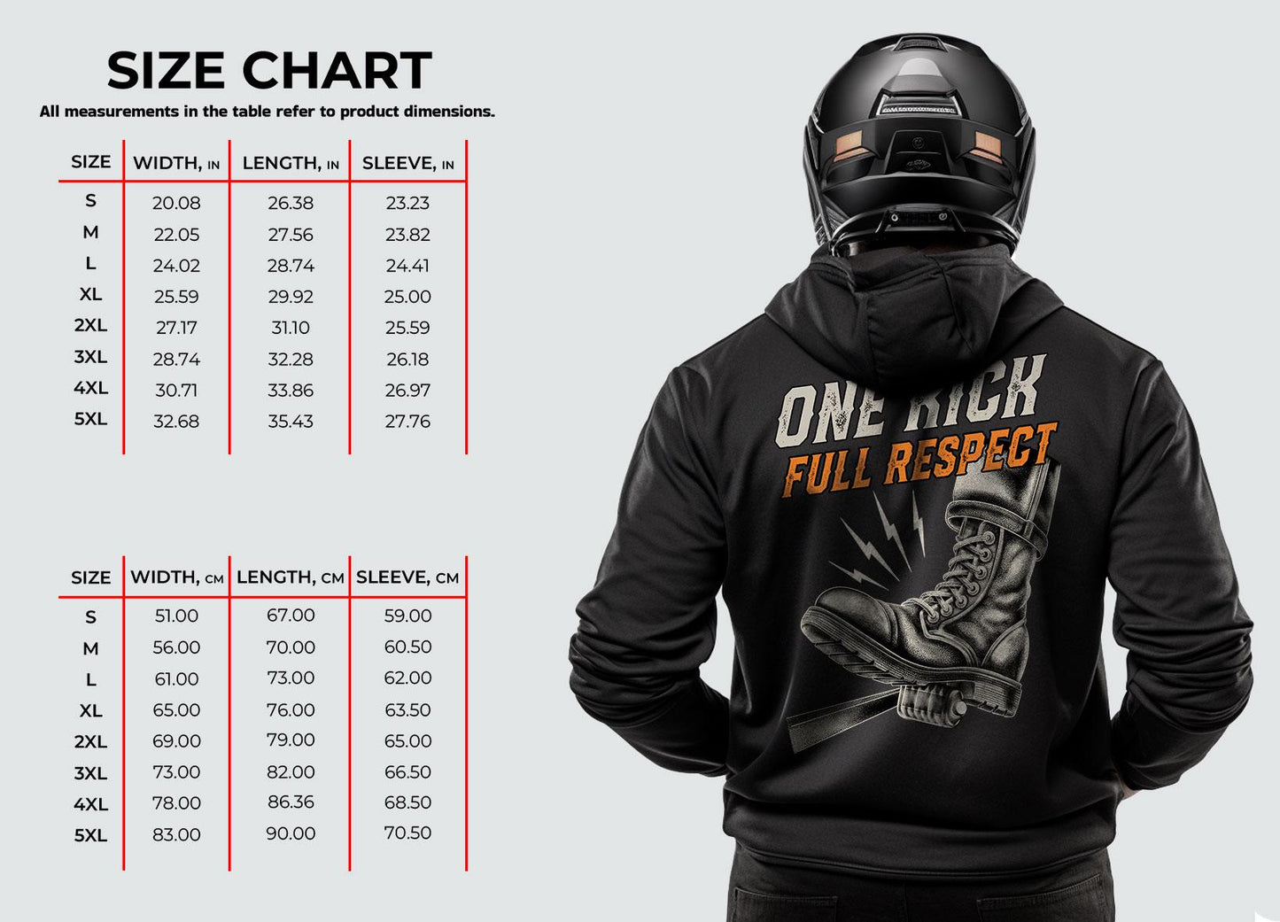 One Kick Full Respect Biker Motorcycle Hoodie - Biker Sweatshirt for Riders