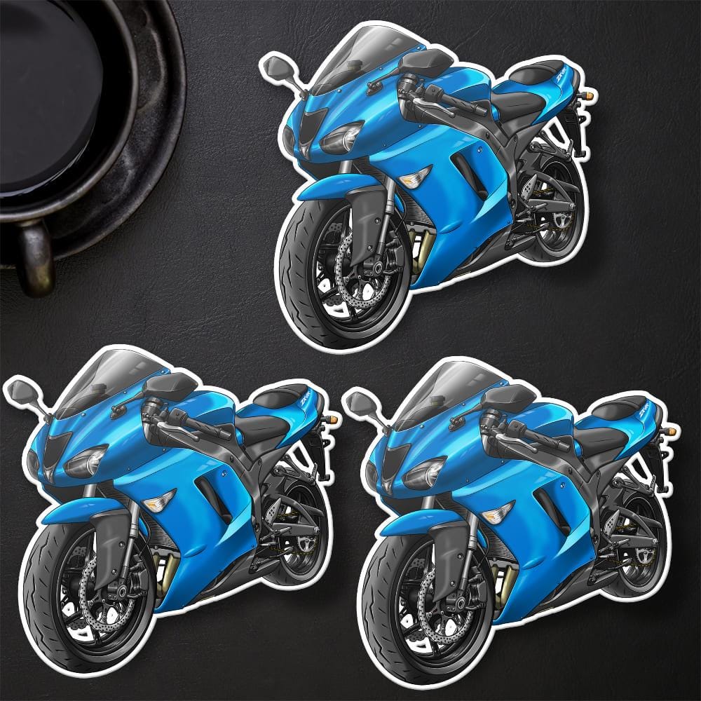 Kawasaki ZX-6R 2007-08 Inspired Stickers - Set of 3 Motorcycle Decals for Riders