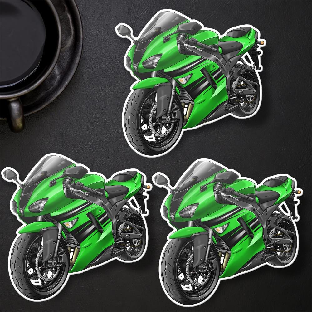 Kawasaki ZX-6R 2007-08 Inspired Stickers - Set of 3 Motorcycle Decals for Riders