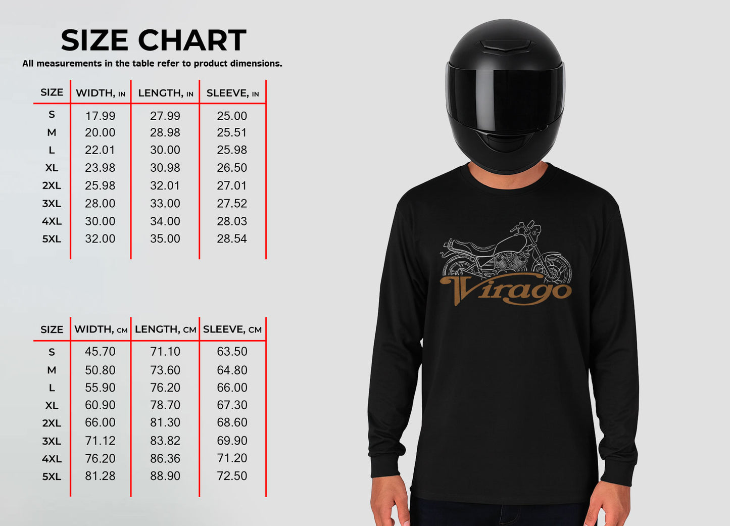 Yamaha XV920 Virago 1981 - 1983 Inspired Long Sleeve T-Shirt - Long-Sleeve Motorcycle Tee Shirt for Riders