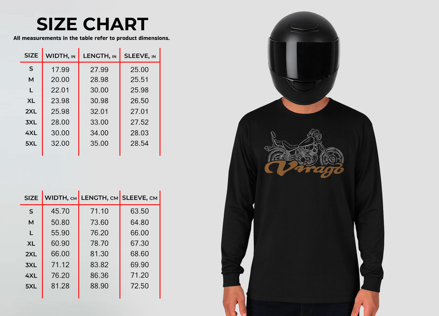 Yamaha XV1000 Virago 1984 - 1985 Inspired Long Sleeve T-Shirt - Long-Sleeve Motorcycle Tee Shirt for Riders