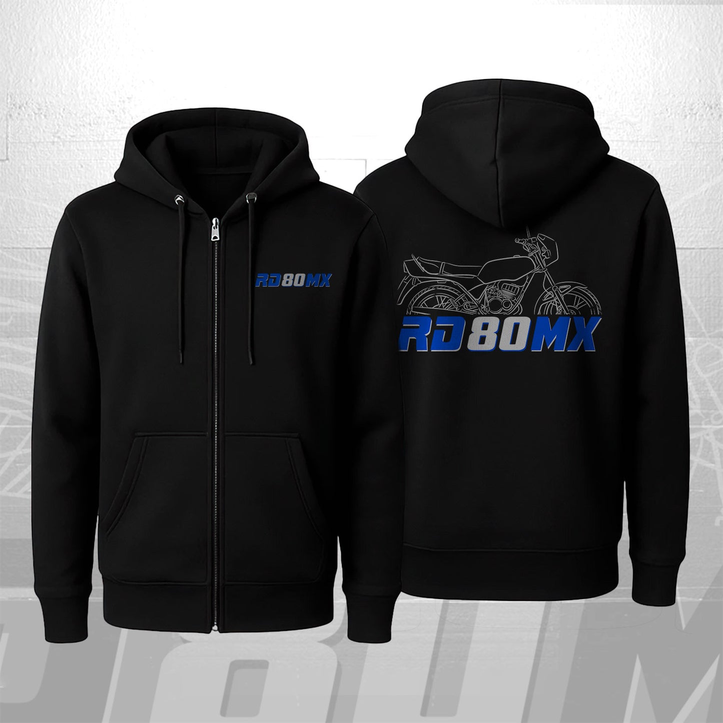 Yamaha RD80 Inspired Zip Hoodie - Zip Up Motorcycle Sweatshirt for Riders