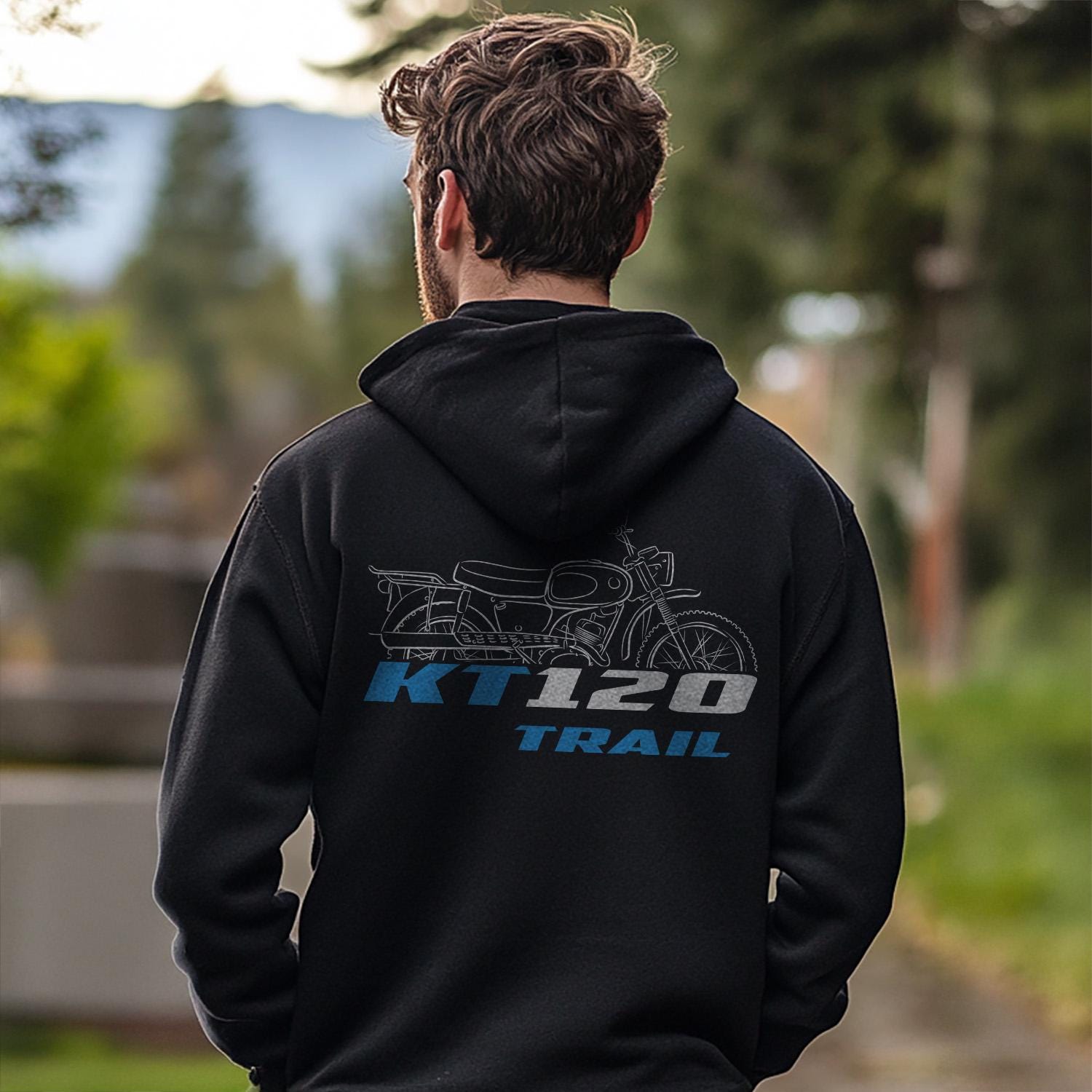 Suzuki KT120 Trail Inspired Hoodie - Motorcycle Sweatshirt for Riders
