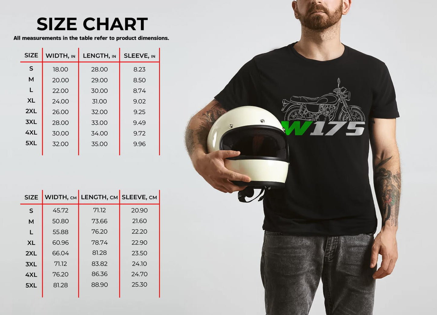 Kawasaki W175 2017 - 2024 T-Shirt - Motorcycle Tee Shirt for Riders