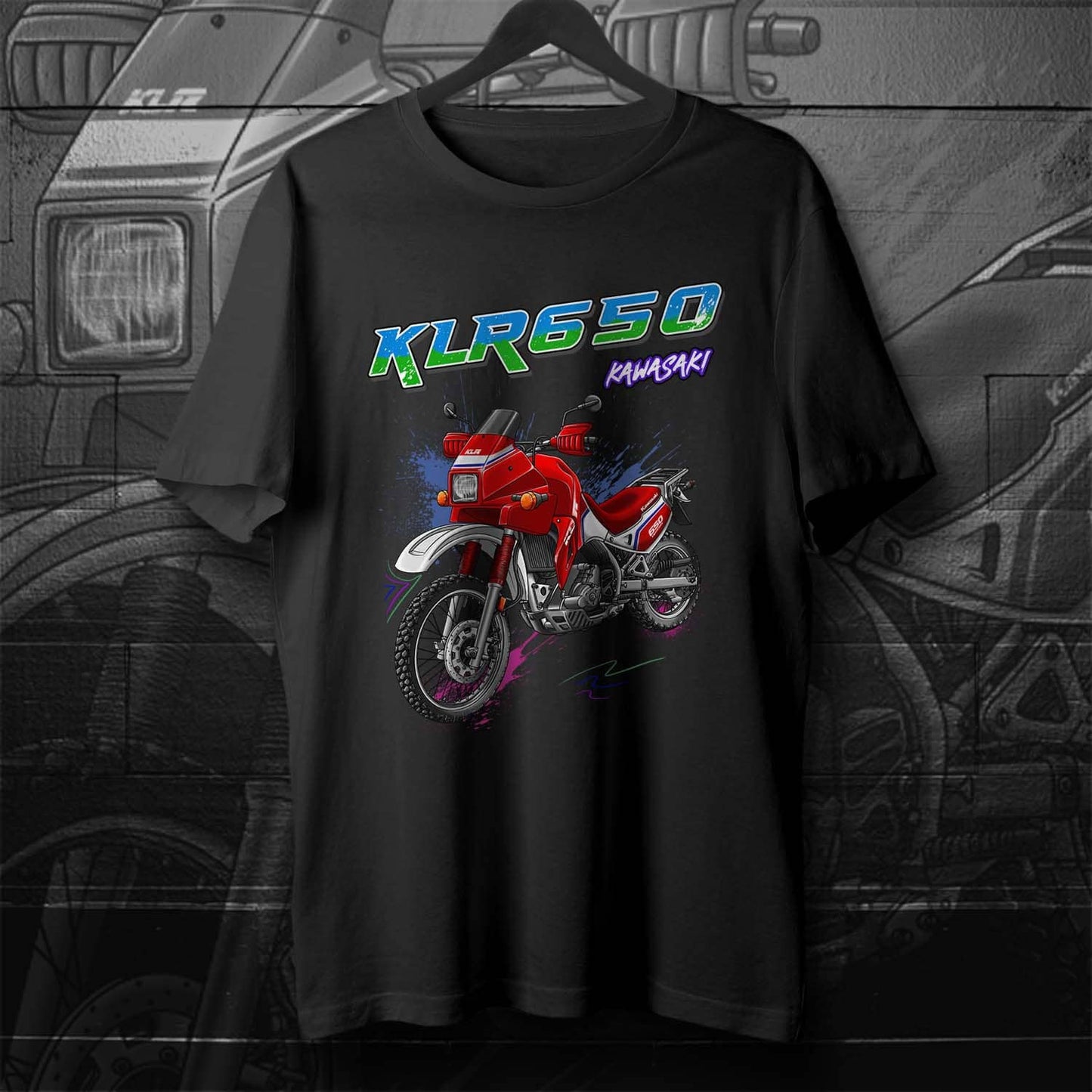 Kawasaki KLR 650 A 1987-93 T-Shirt - Motorcycle Tee Shirt for Riders