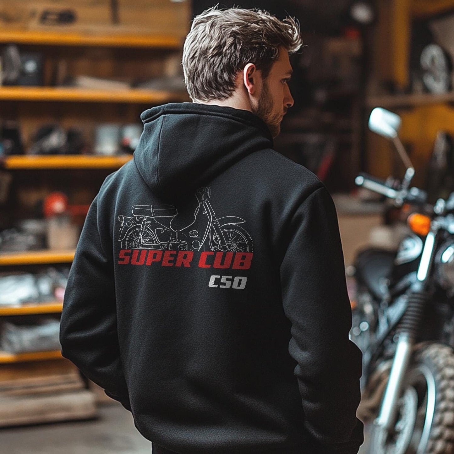 Honda Super Cub С50 Inspired Hoodie - Motorcycle Sweatshirt for Riders