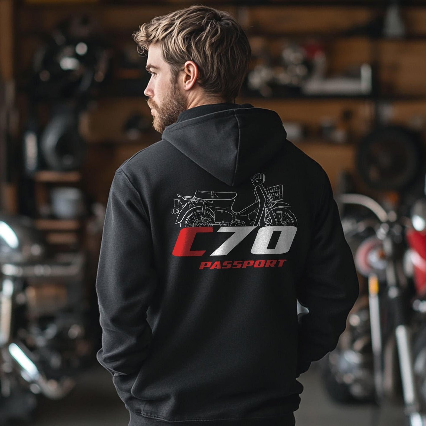 Honda C70 Passport 1970 - 1984 Inspired Hoodie - Motorcycle Sweatshirt for Riders