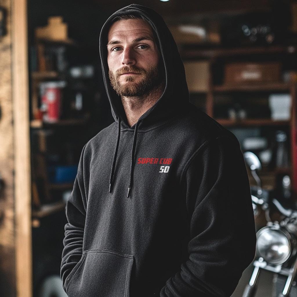 Honda Super Cub 50 Inspired Hoodie - Motorcycle Sweatshirt for Riders