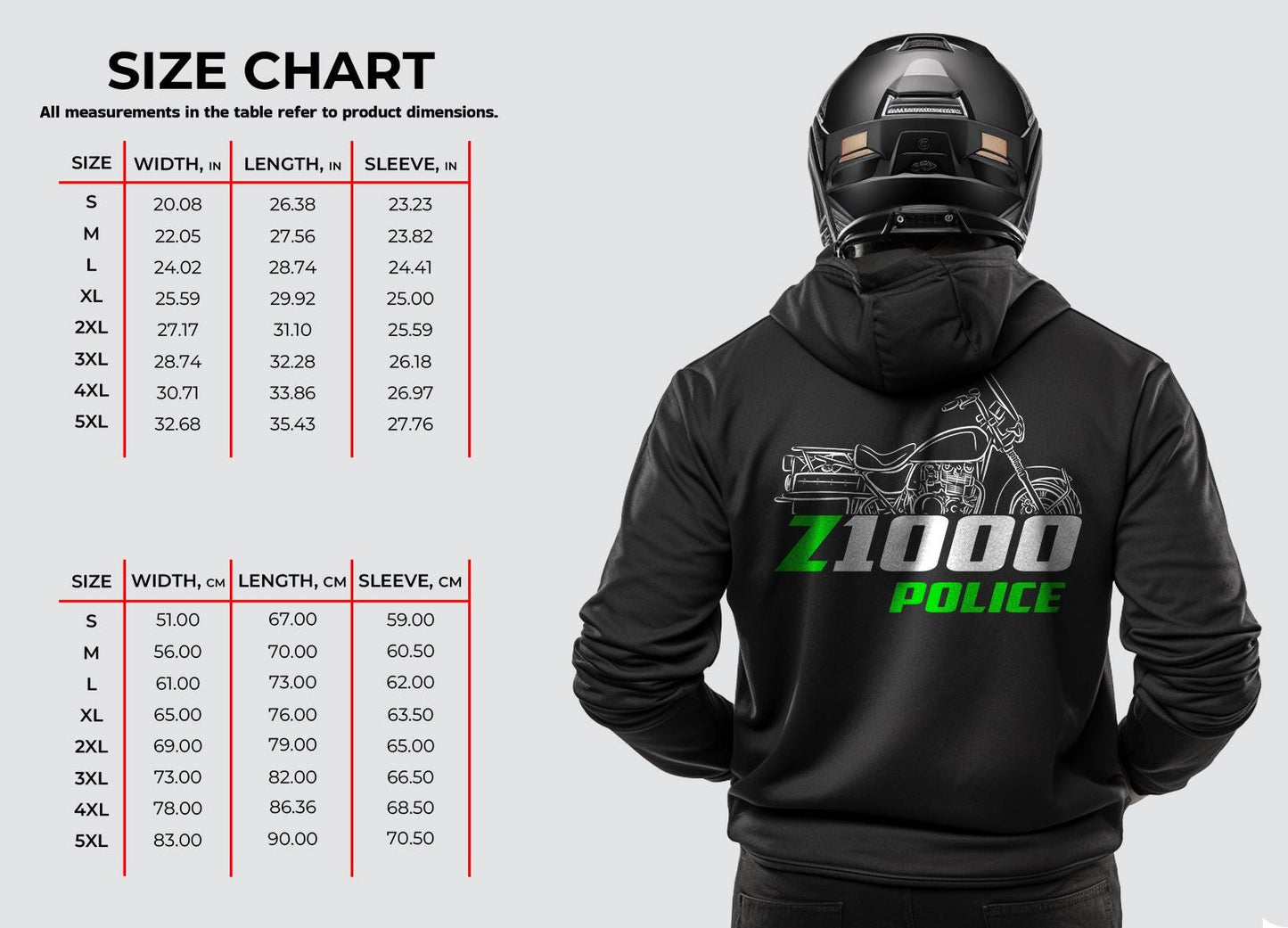 Kawasaki Z1000 & KZ1000 Police Inspired Hoodie - Motorcycle Sweatshirt for Riders