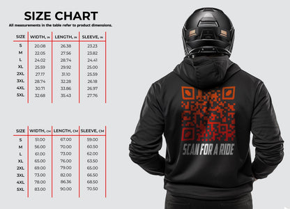 Scan for a Ride Motorcycle Hoodie with Scannable QR Code - Motorcycle Sweatshirt for Riders
