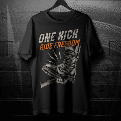 One Kick Ride Freedom Biker Motorcycle T-Shirt - Biker Motorcycle Tee Shirt for Riders