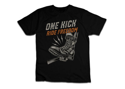 One Kick Ride Freedom Biker Motorcycle T-Shirt - Biker Motorcycle Tee Shirt for Riders