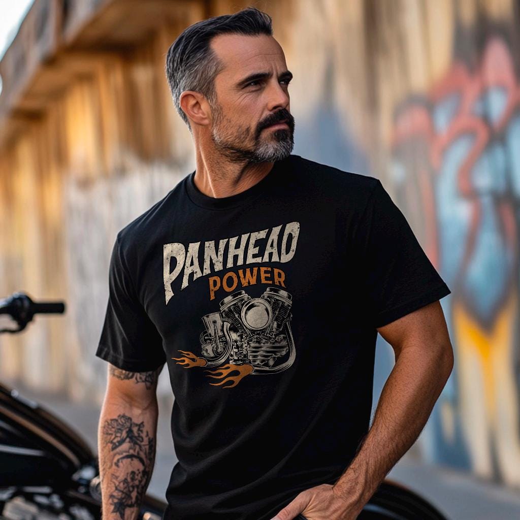 Panhead Power Biker Motorcycle T-Shirt - Biker Tee Shirt for Harley & Chopper Riders