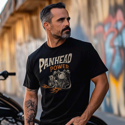 Panhead Power Biker Motorcycle T-Shirt - Biker Tee Shirt for Harley & Chopper Riders