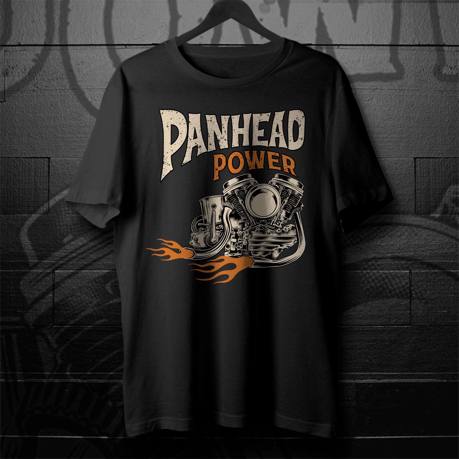 Panhead Power Biker Motorcycle T-Shirt - Biker Tee Shirt for Harley & Chopper Riders