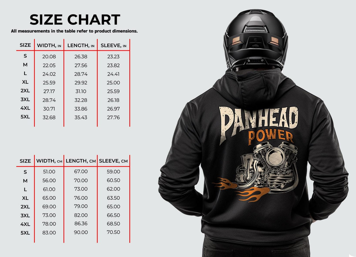 Panhead Power Motorcycle Hoodie - Biker Sweatshirt for Harley & Chopper Riders