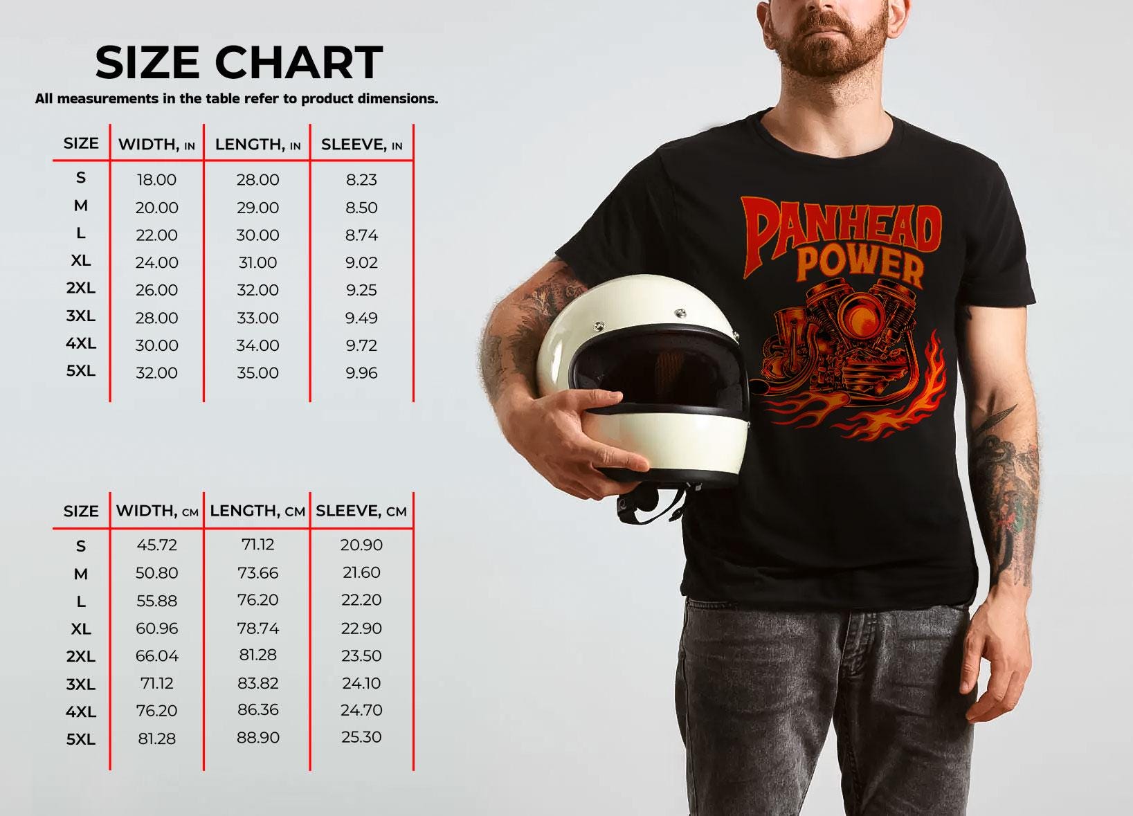 Panhead Power Biker Motorcycle T-Shirt - Biker Tee Shirt for Harley & Chopper Riders