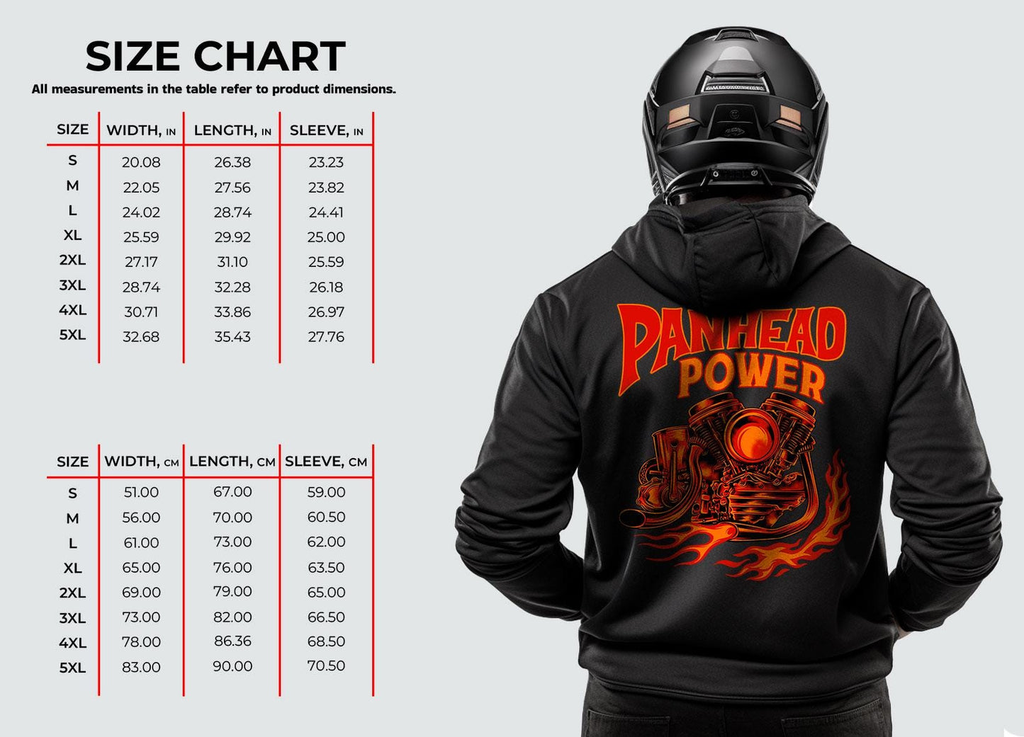 Panhead Power Motorcycle Hoodie - Biker Sweatshirt for Harley & Chopper Riders