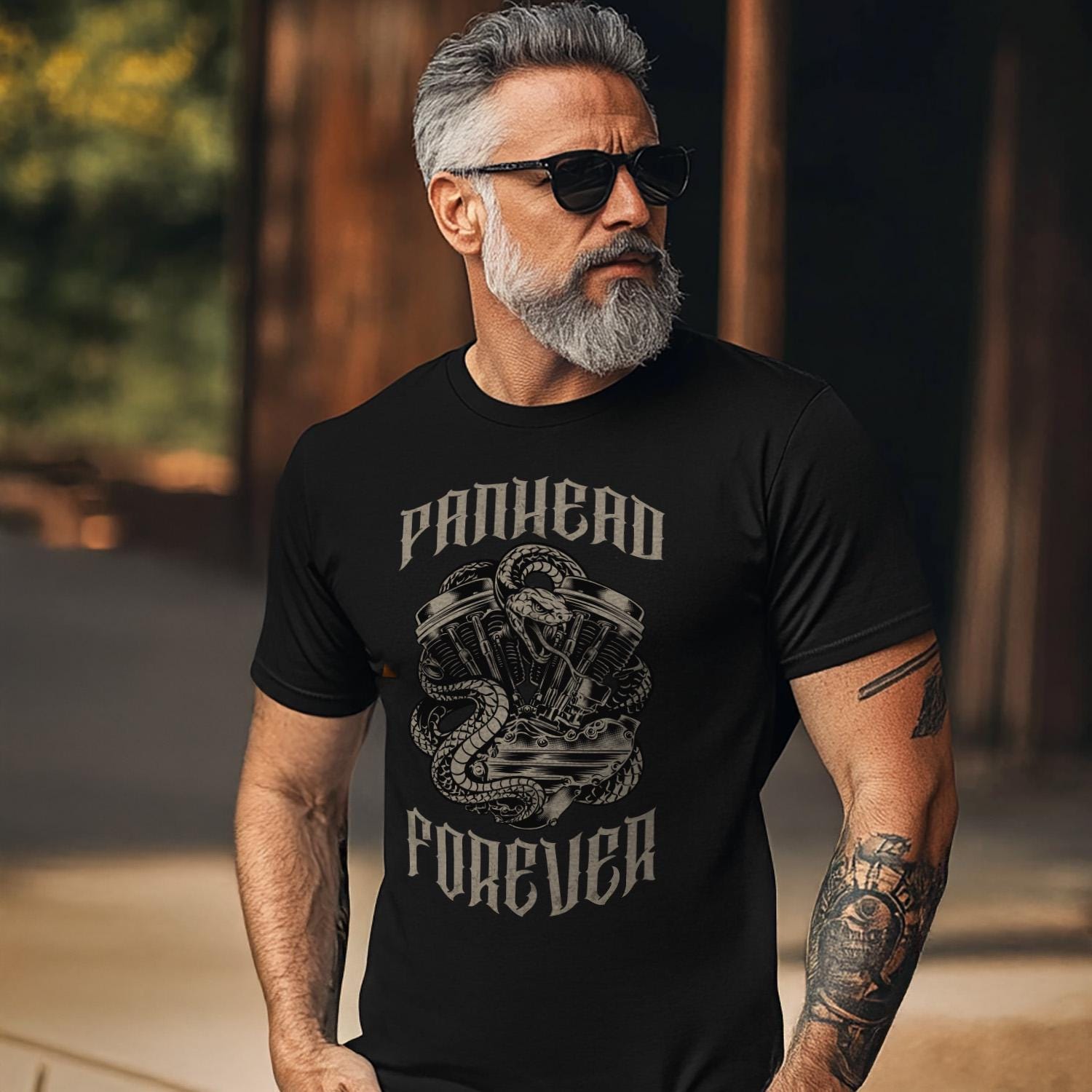 Panhead Forever Snake Motorcycle T-Shirt - Biker Tee Shirt for Harley & Chopper Riders