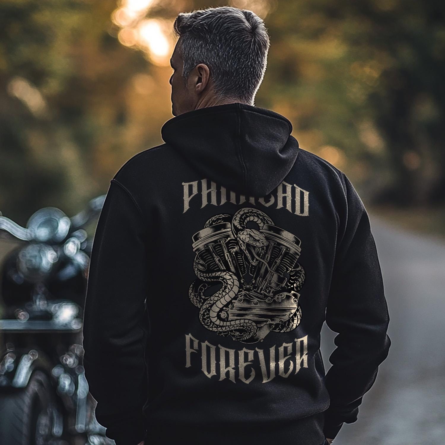 Panhead Forever Snake Motorcycle Hoodie - Biker Sweatshirt for Harley & Chopper Riders