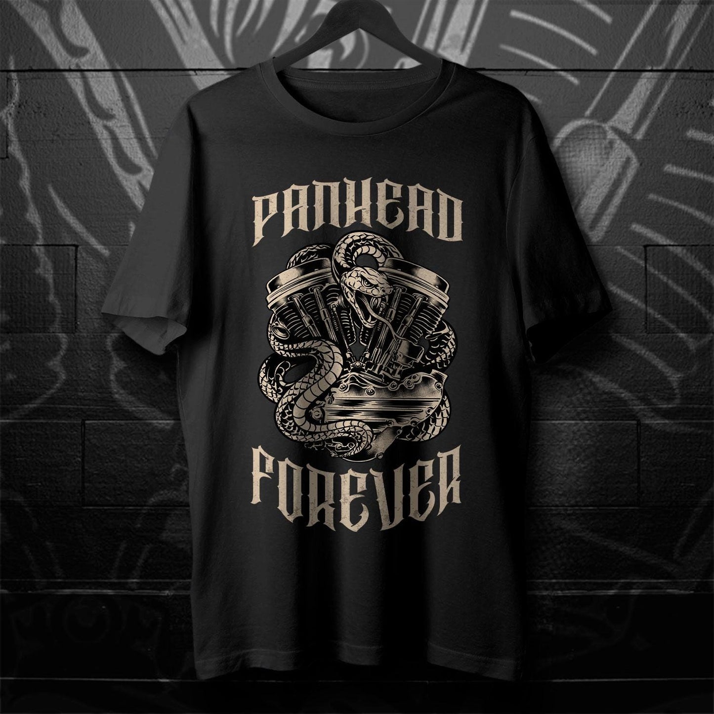 Panhead Forever Snake Motorcycle T-Shirt - Biker Tee Shirt for Harley & Chopper Riders