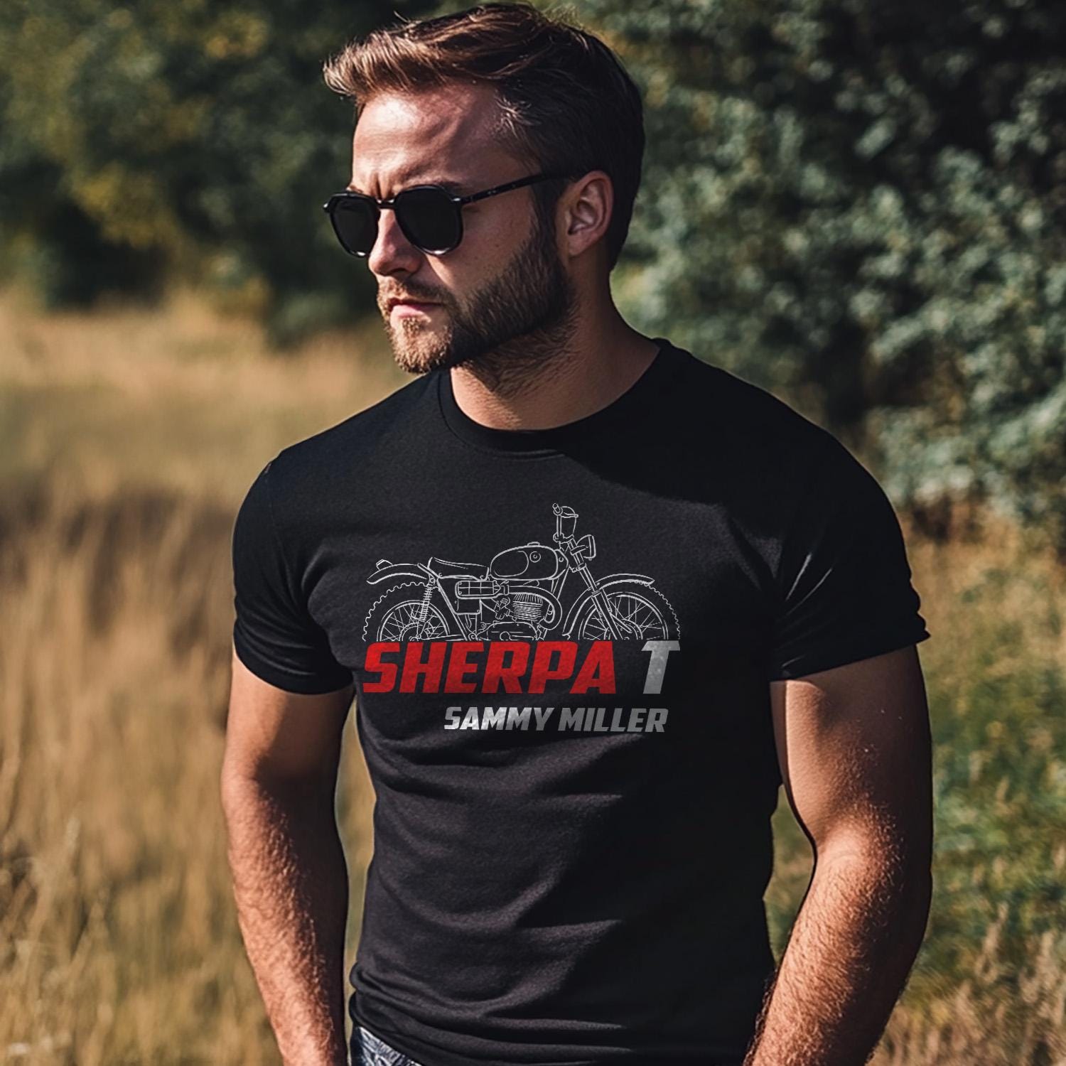 Bultaco Sherpa T 250 Sammy Miller 1964 - 1967 Inspired T-Shirt - Motorcycle Tee Shirt for Riders