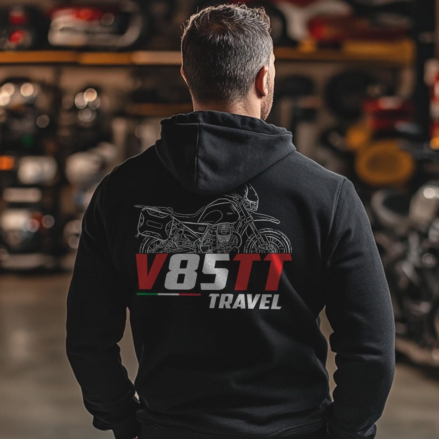 Moto Guzzi V85 TT Travel Inspired Hoodie - Motorcycle Sweatshirt for Riders
