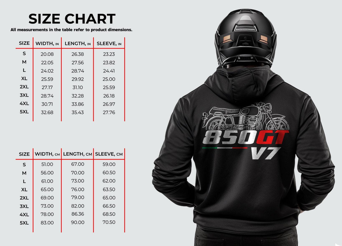 Moto Guzzi V7 850 GT & 850GT California Inspired Hoodie - Motorcycle Sweatshirt for Riders