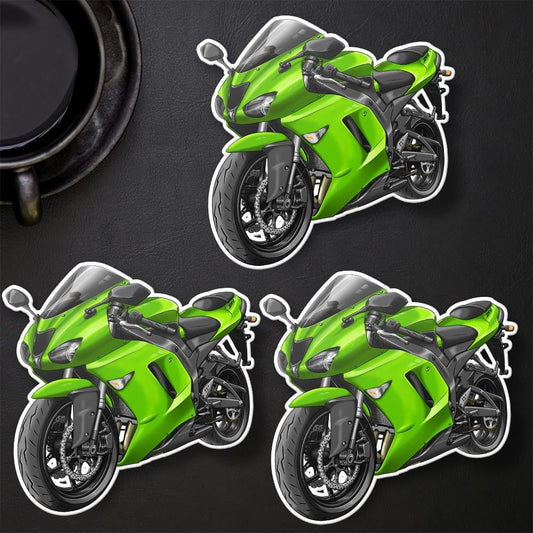 Kawasaki ZX-6R 2007-08 Inspired Stickers - Set of 3 Motorcycle Decals for Riders
