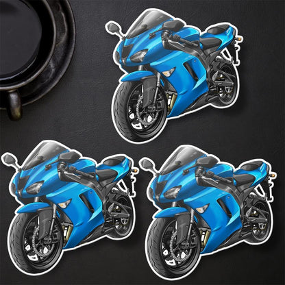 Kawasaki ZX-6R 2007-08 Inspired Stickers - Set of 3 Motorcycle Decals for Riders