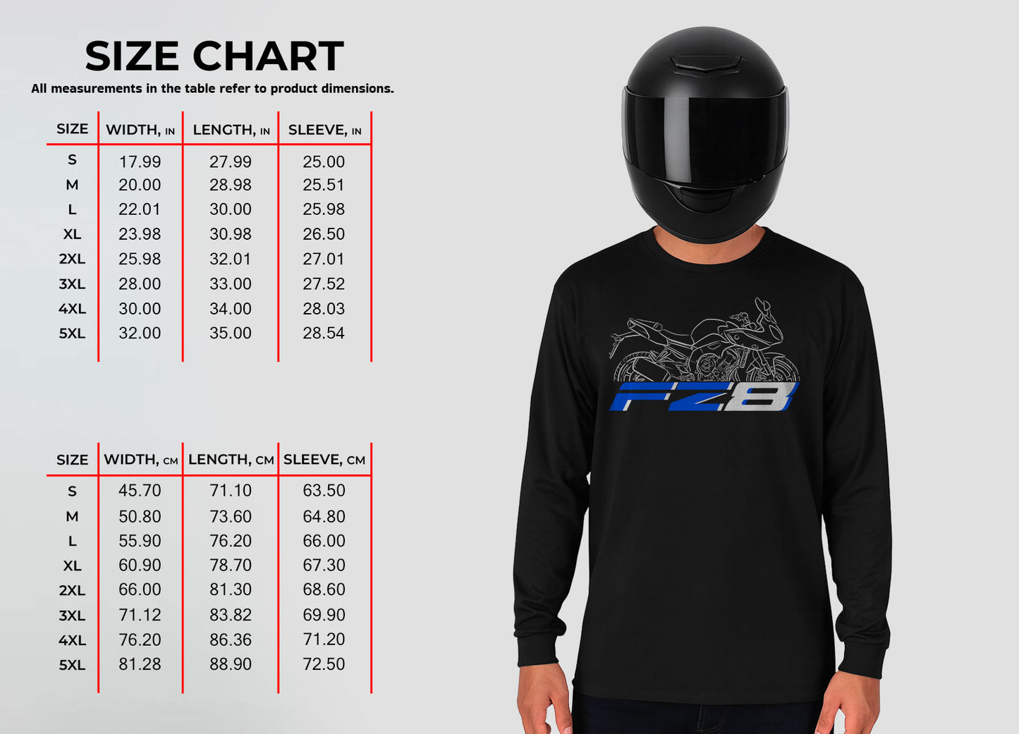 Yamaha FZ8-S 2010 - 2015 Inspired Long Sleeve T-Shirt - Long-Sleeve Motorcycle Tee Shirt for Riders