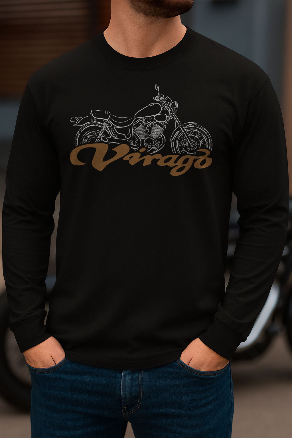 Yamaha XV400 Virago 1987 - 1994 Inspired Long Sleeve T-Shirt - Long-Sleeve Motorcycle Tee Shirt for Riders