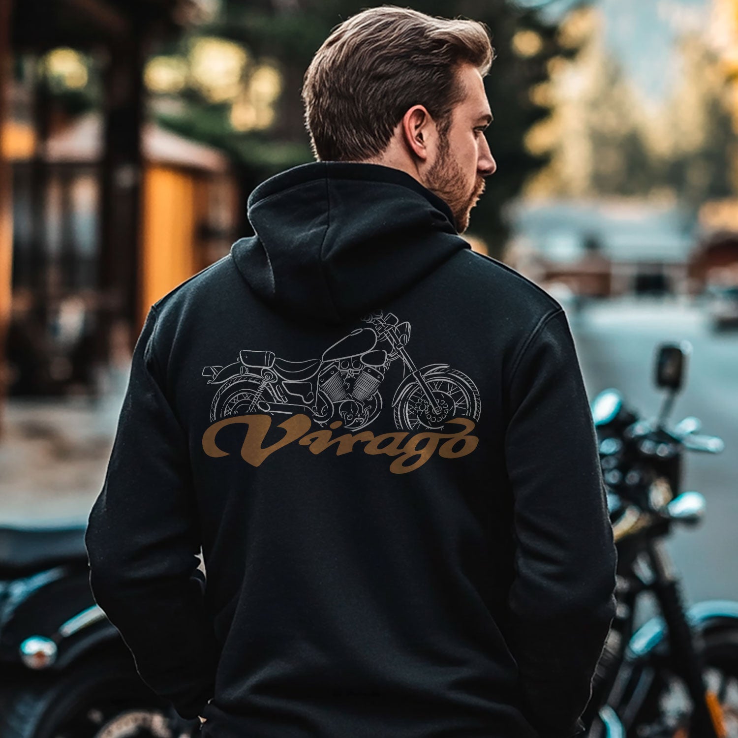 Yamaha XV400 Virago 1987 - 1994 Inspired Zip Hoodie - Zip Up Motorcycle Sweatshirt for Riders