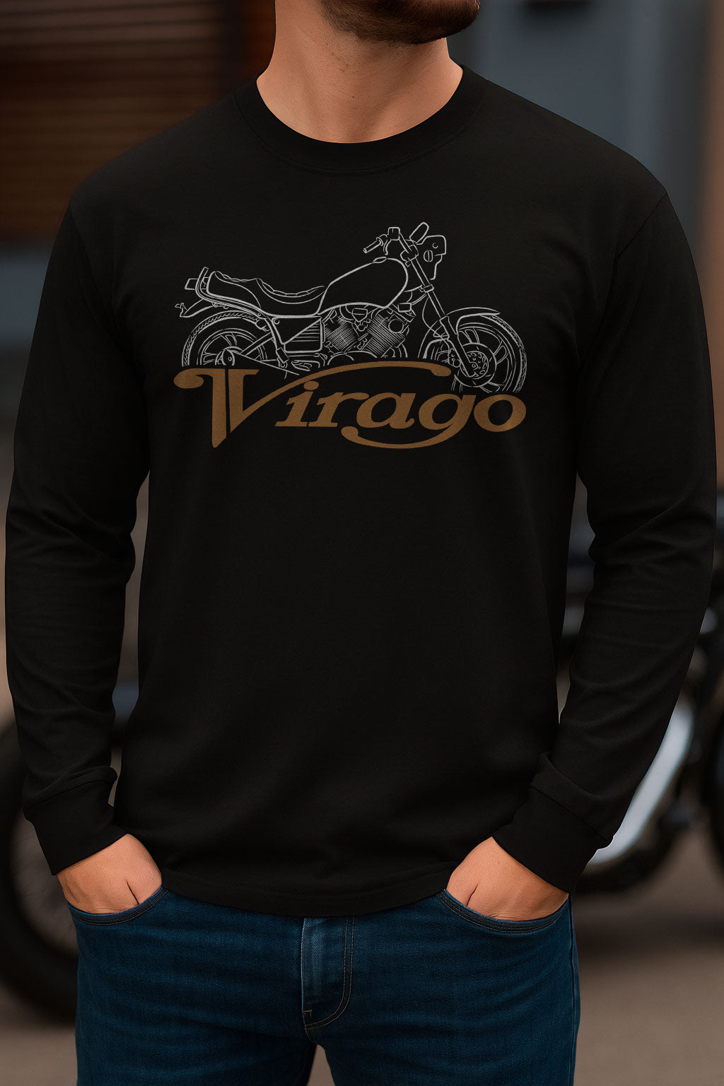 Yamaha XV920 Virago 1981 - 1983 Inspired Long Sleeve T-Shirt - Long-Sleeve Motorcycle Tee Shirt for Riders
