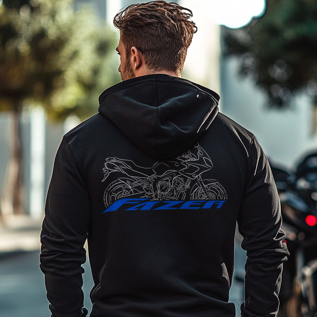 Yamaha FZ6 Fazer Inspired Zip Hoodie - Zip Up Motorcycle Sweatshirt for Riders