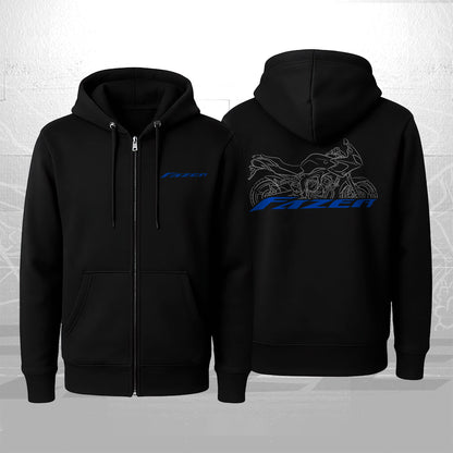 Yamaha FZ6 Fazer Inspired Zip Hoodie - Zip Up Motorcycle Sweatshirt for Riders
