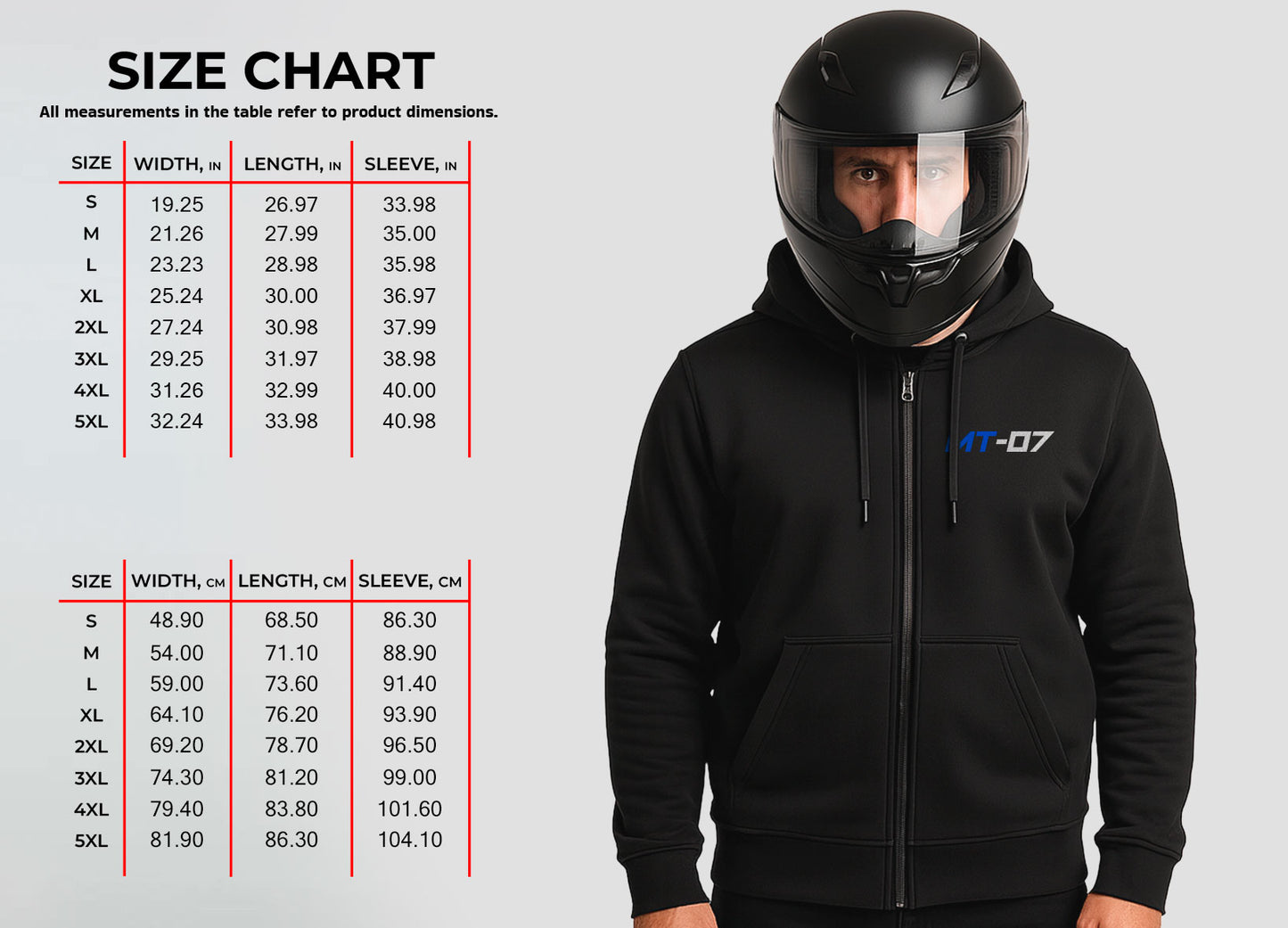 Yamaha MT-07 Inspired Zip Hoodie - Zip Up Motorcycle Sweatshirt for Riders