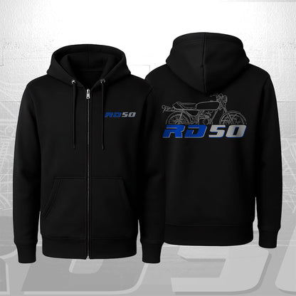 Yamaha RD50 Inspired Zip Hoodie - Zip Up Motorcycle Sweatshirt for Riders