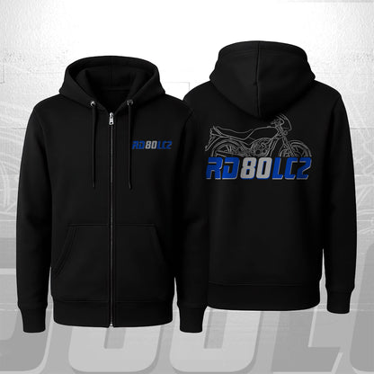 Yamaha RD80 Inspired Zip Hoodie - Zip Up Motorcycle Sweatshirt for Riders