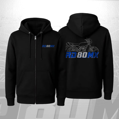 Yamaha RD80 Inspired Zip Hoodie - Zip Up Motorcycle Sweatshirt for Riders