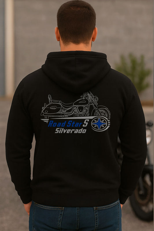 Yamaha Road Star Silverado S 2008 - 2015 Inspired Zip Hoodie - Zip Up Motorcycle Sweatshirt for Riders