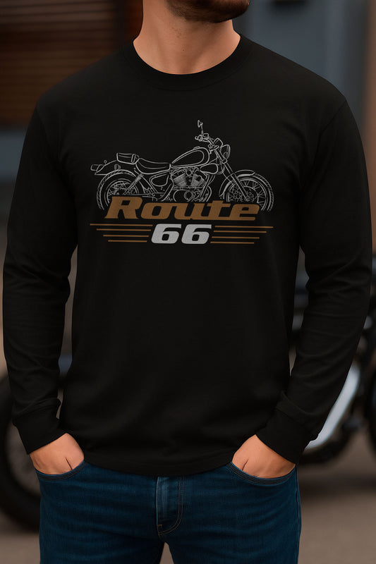 Yamaha XV250 Route 66 Inspired Long Sleeve T-Shirt - Long-Sleeve Motorcycle Tee Shirt for Riders