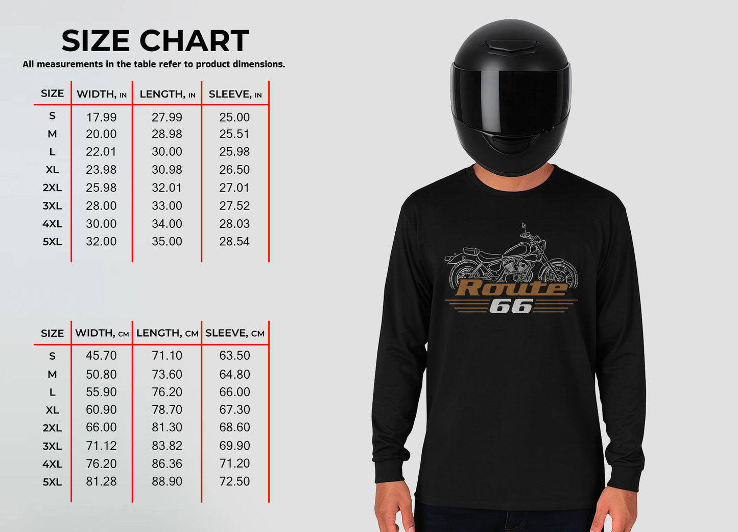 Yamaha XV250 Route 66 Inspired Long Sleeve T-Shirt - Long-Sleeve Motorcycle Tee Shirt for Riders