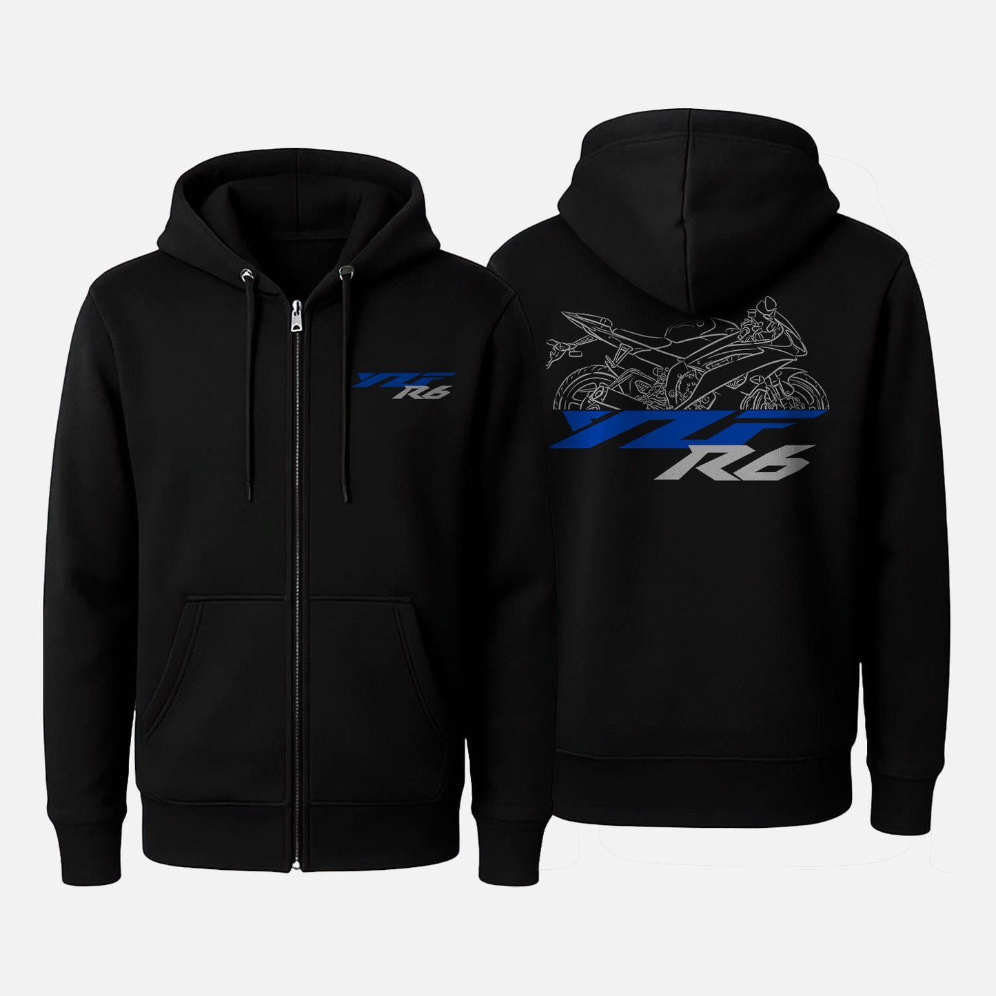 Yamaha YZF-R6 Inspired Zip Hoodie - Zip Up Motorcycle Sweatshirt for Riders