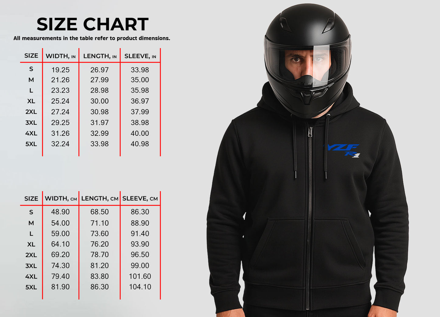 Yamaha YZF-R1 1998 - 2001 Inspired Zip Hoodie - Zip Up Motorcycle Sweatshirt for Riders