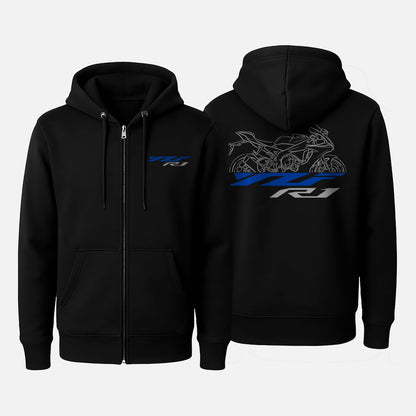 Yamaha YZF-R1 2015 - 2019 Inspired Zip Hoodie - Zip Up Motorcycle Sweatshirt for Riders